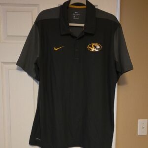 Nike Men's Dark Gray Polo Shirt with Gold Accents